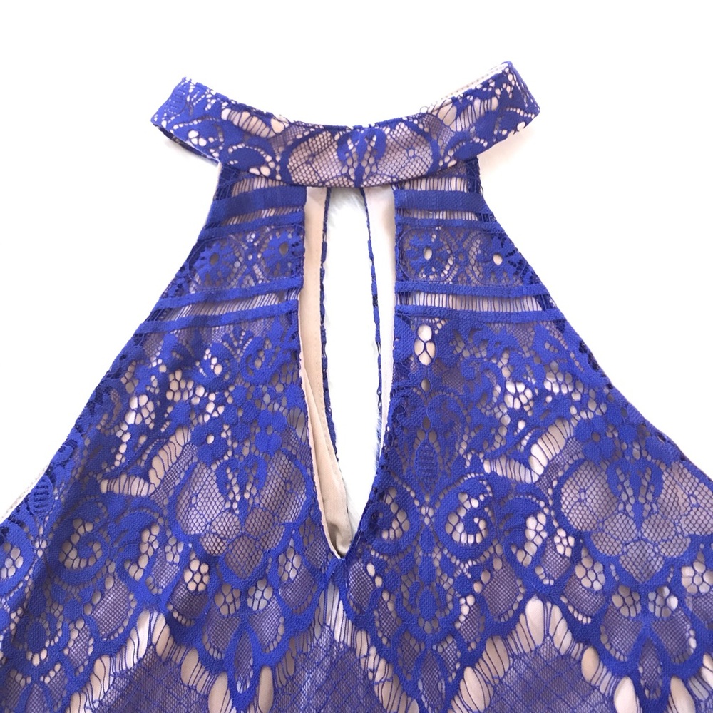 Crystal Doll purple lace nude halter top dress, L - Picture 3 of 8